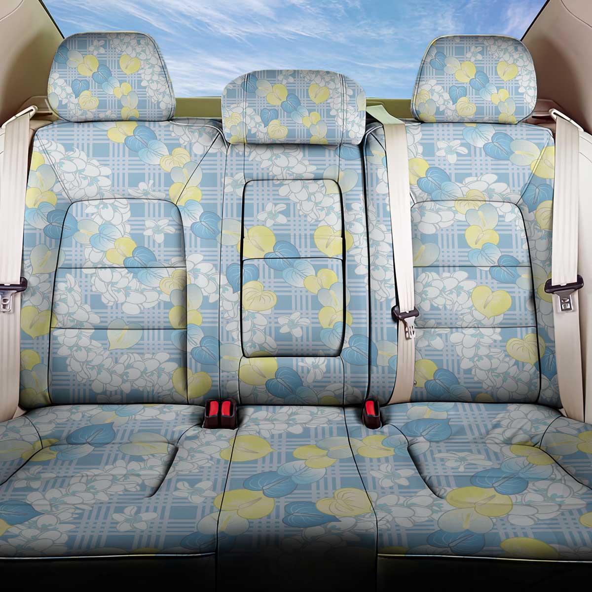 Anthurium Plumeria Lei Pastel Back Car Seat Cover Blue Hawaiian Splendid Palaka