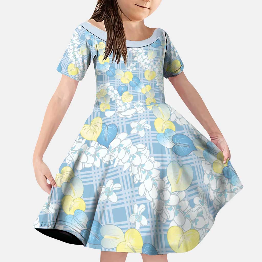 Anthurium Plumeria Lei Pastel Family Matching Off Shoulder Maxi Dress and Hawaiian Shirt Blue Hawaiian Splendid Palaka
