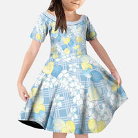 Anthurium Plumeria Lei Pastel Family Matching Off Shoulder Maxi Dress and Hawaiian Shirt Blue Hawaiian Splendid Palaka