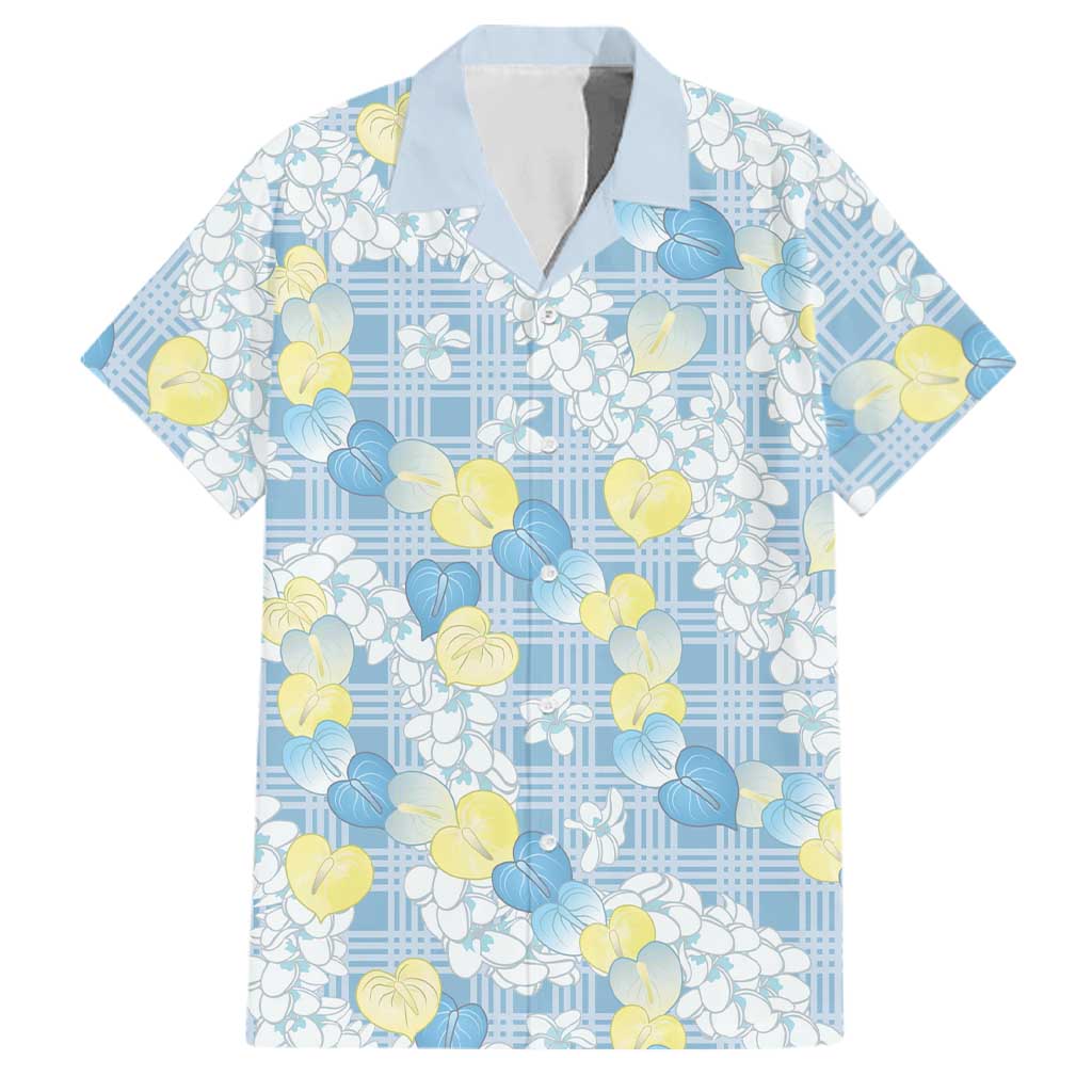 Anthurium Plumeria Lei Pastel Family Matching Off Shoulder Maxi Dress and Hawaiian Shirt Blue Hawaiian Splendid Palaka