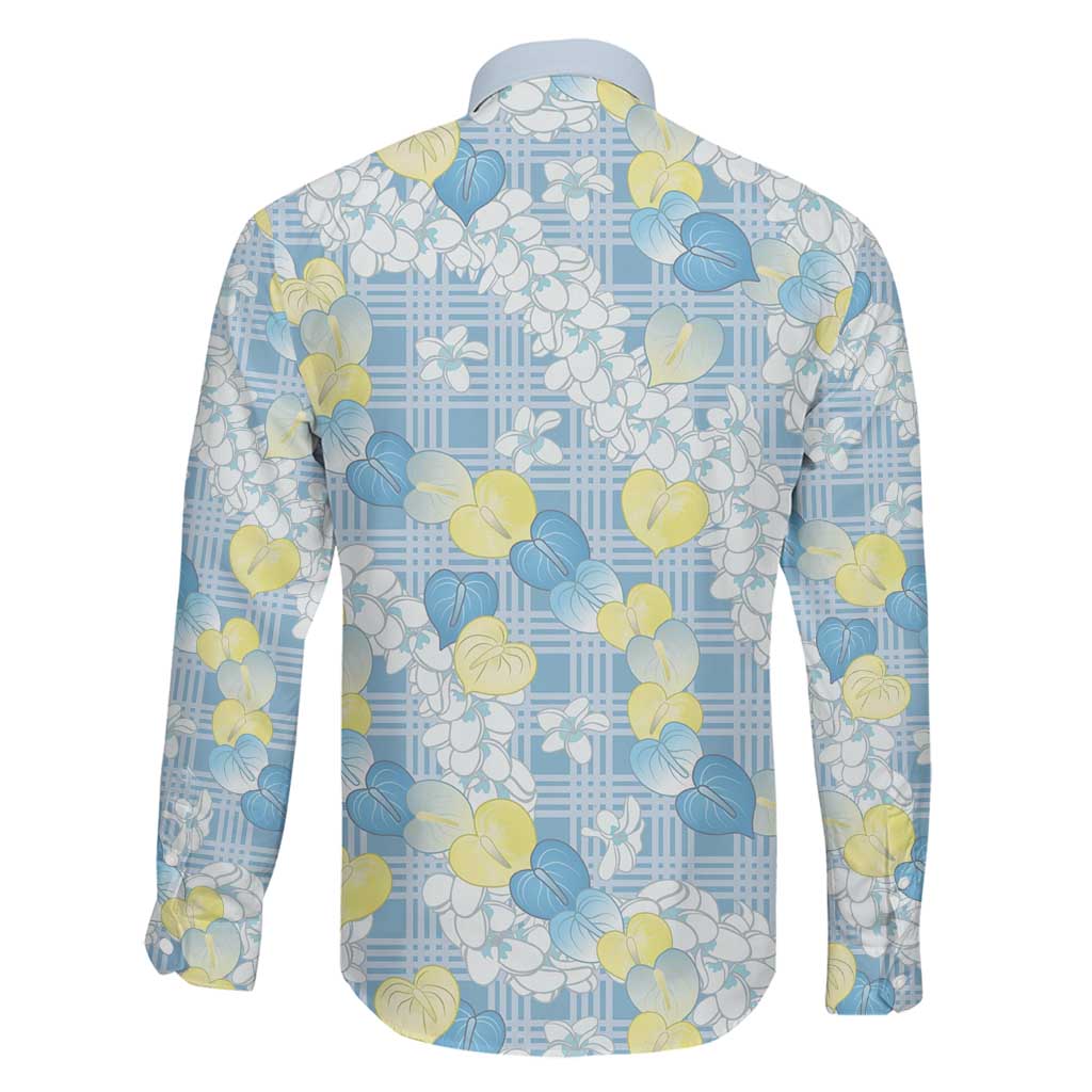 Anthurium Plumeria Lei Pastel Family Matching Off Shoulder Maxi Dress and Hawaiian Shirt Blue Hawaiian Splendid Palaka