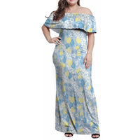 Anthurium Plumeria Lei Pastel Family Matching Off Shoulder Maxi Dress and Hawaiian Shirt Blue Hawaiian Splendid Palaka