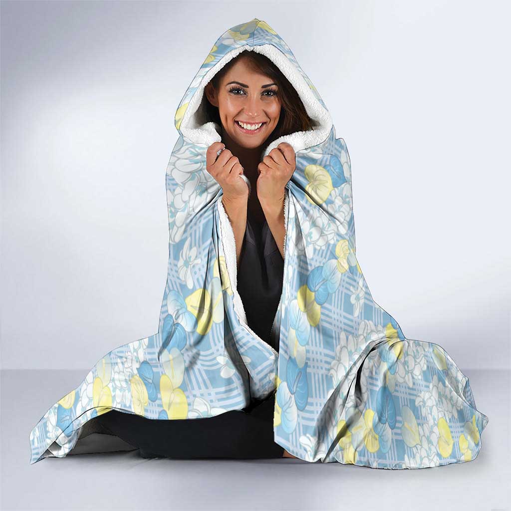 Anthurium Plumeria Lei Pastel Hooded Blanket Blue Hawaiian Splendid Palaka
