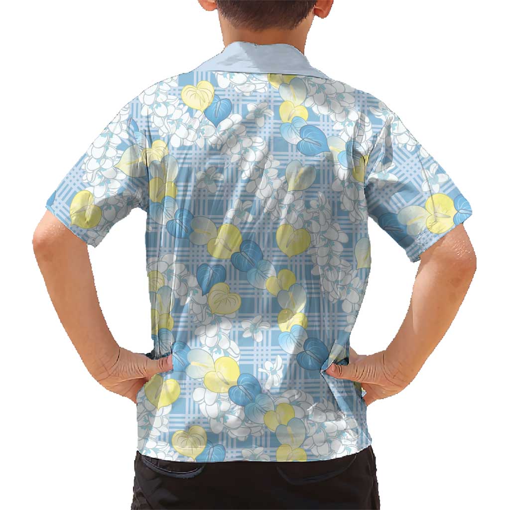 Anthurium Plumeria Lei Pastel Kid Hawaiian Shirt Blue Hawaiian Splendid Palaka