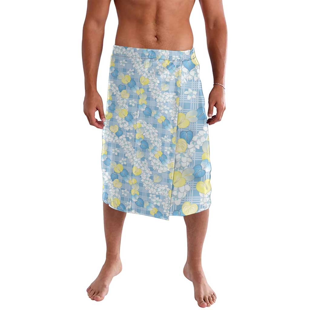 Anthurium Plumeria Lei Pastel Lavalava Blue Hawaiian Splendid Palaka LT01 Blue - Polynesian Pride