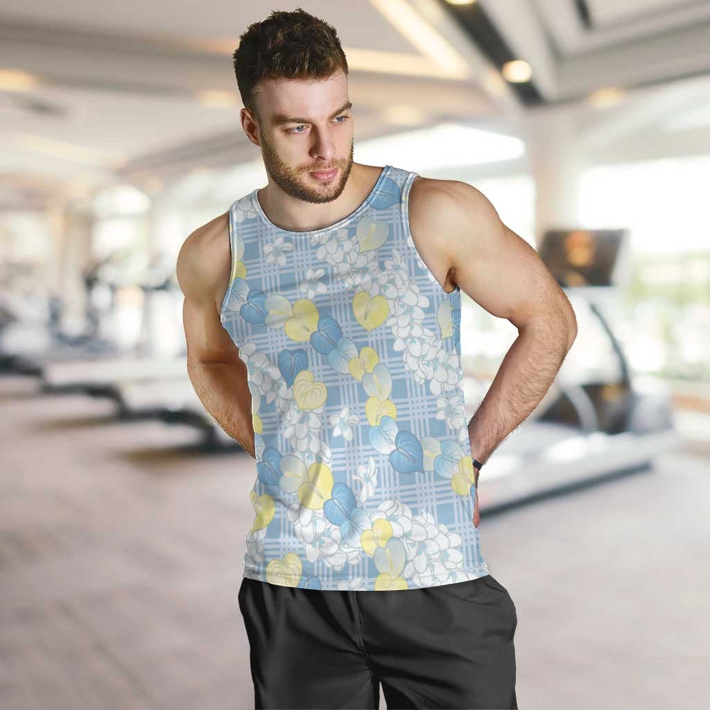 Anthurium Plumeria Lei Pastel Men Tank Top Blue Hawaiian Splendid Palaka