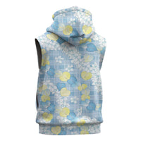 Anthurium Plumeria Lei Pastel Sleeveless Zip Hoodie Blue Hawaiian Splendid Palaka LT01 - Polynesian Pride