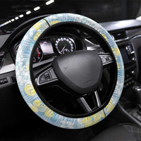Anthurium Plumeria Lei Pastel Steering Wheel Cover Blue Hawaiian Splendid Palaka LT01 Universal Fit Blue - Polynesian Pride