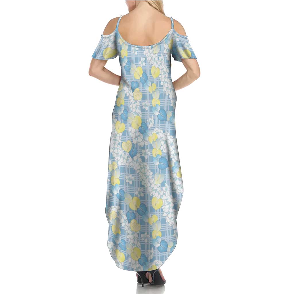 Anthurium Plumeria Lei Pastel Summer Maxi Dress Blue Hawaiian Splendid Palaka