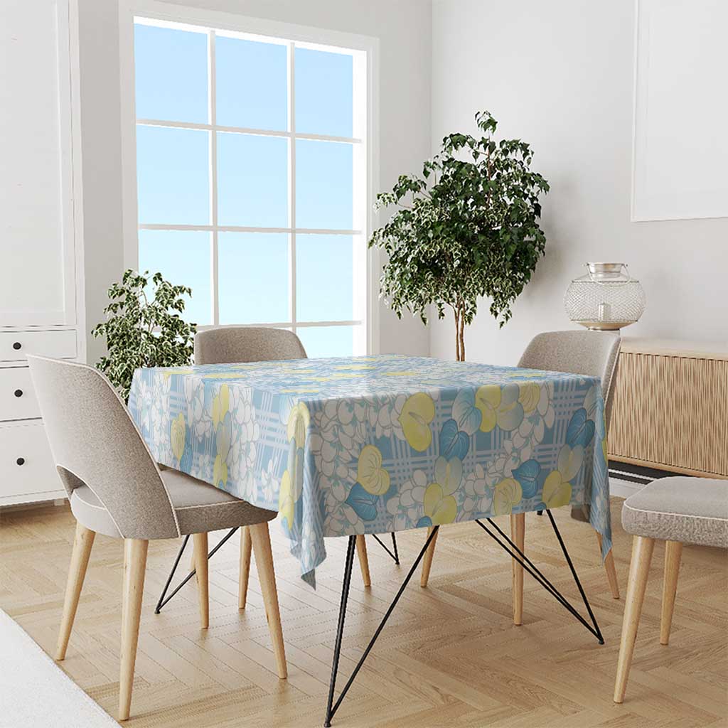 Anthurium Plumeria Lei Pastel Tablecloth Blue Hawaiian Splendid Palaka LT01 - Polynesian Pride