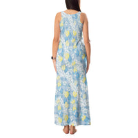 Anthurium Plumeria Lei Pastel Tank Maxi Dress Blue Hawaiian Splendid Palaka LT01 - Polynesian Pride