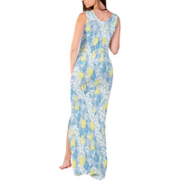 Anthurium Plumeria Lei Pastel Tank Maxi Dress Blue Hawaiian Splendid Palaka LT01 - Polynesian Pride