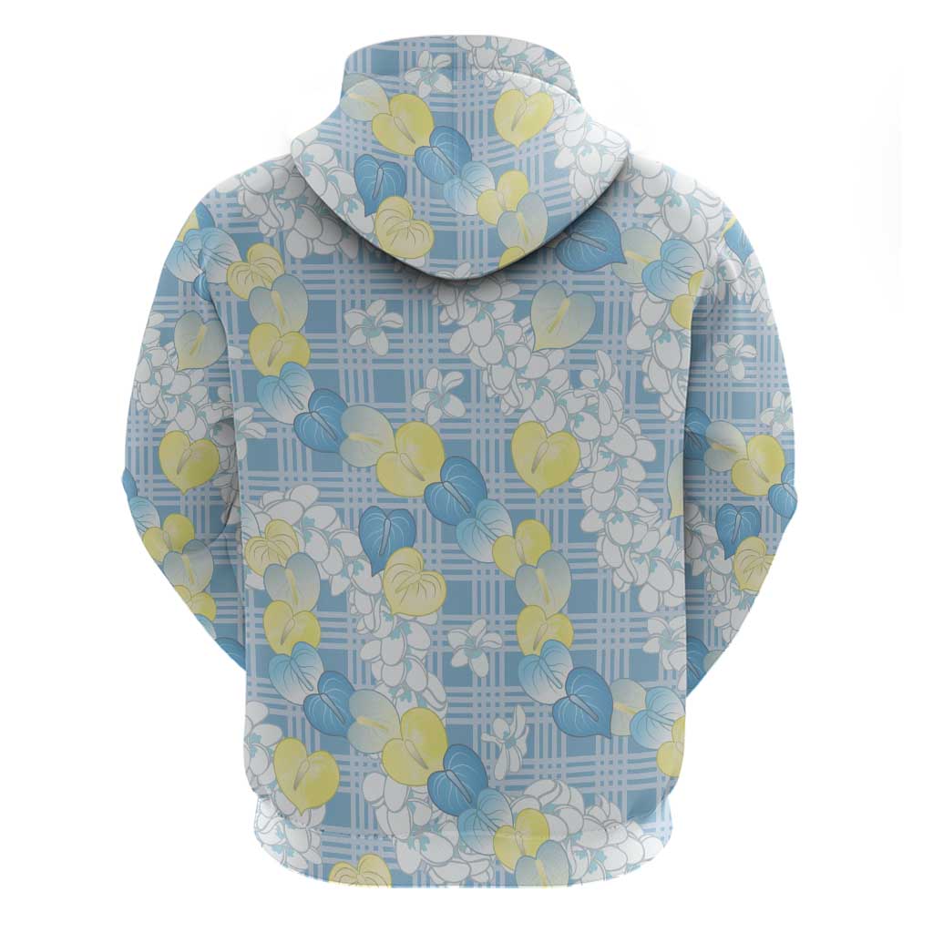 Anthurium Plumeria Lei Pastel Zip Hoodie Blue Hawaiian Splendid Palaka