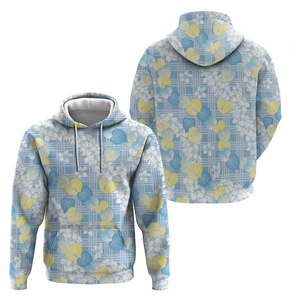 Anthurium Plumeria Lei Pastel Zip Hoodie Blue Hawaiian Splendid Palaka