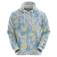 Anthurium Plumeria Lei Pastel Zip Hoodie Blue Hawaiian Splendid Palaka