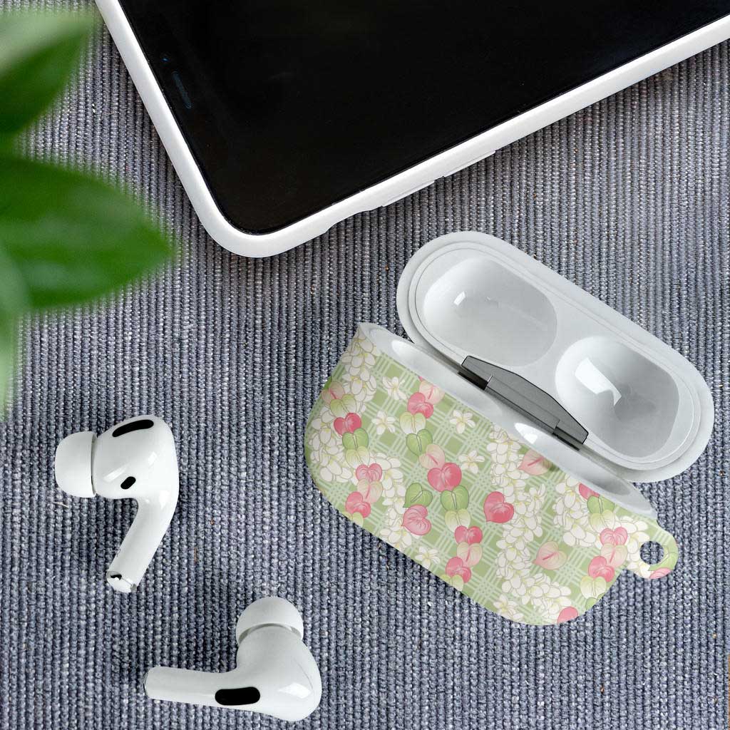 Anthurium Plumeria Lei Pastel AirPods Case Green Hawaiian Splendid Palaka LT01 - Polynesian Pride