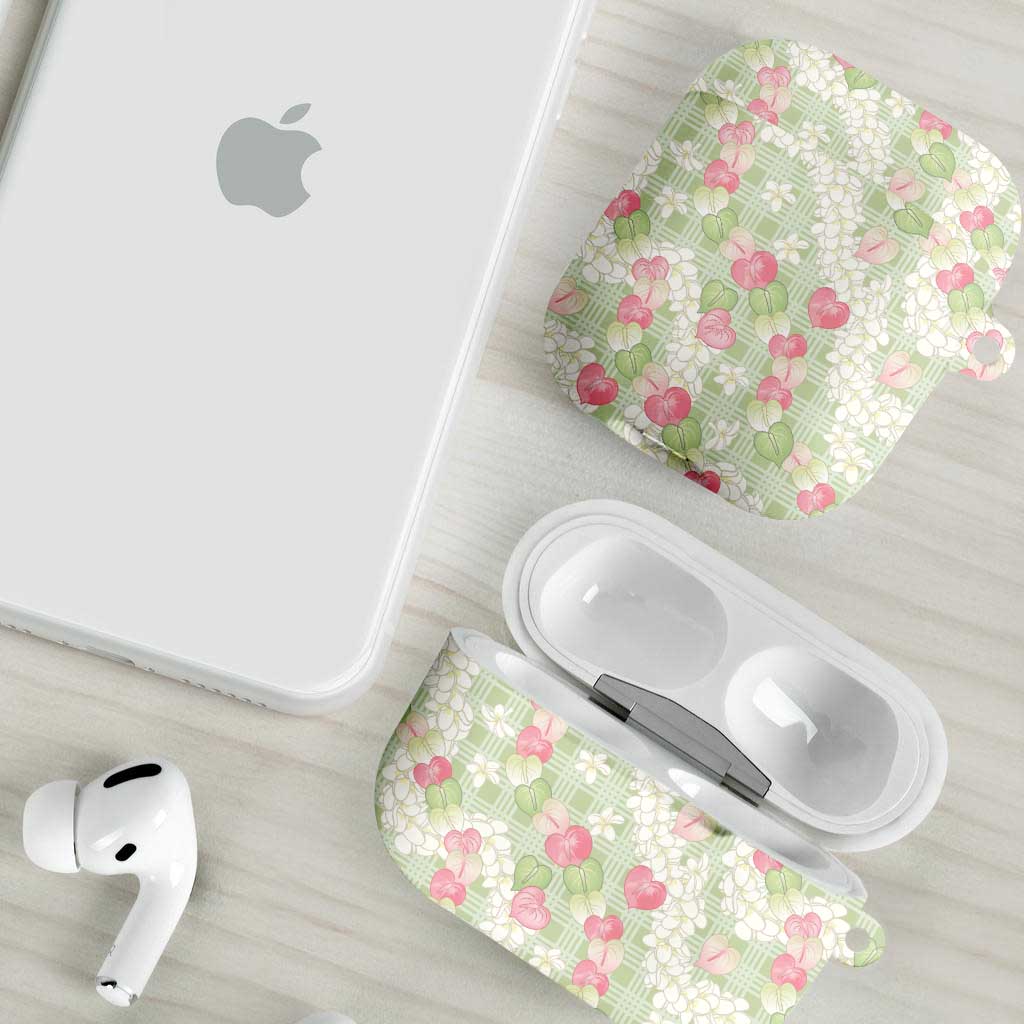 Anthurium Plumeria Lei Pastel AirPods Case Green Hawaiian Splendid Palaka LT01 - Polynesian Pride