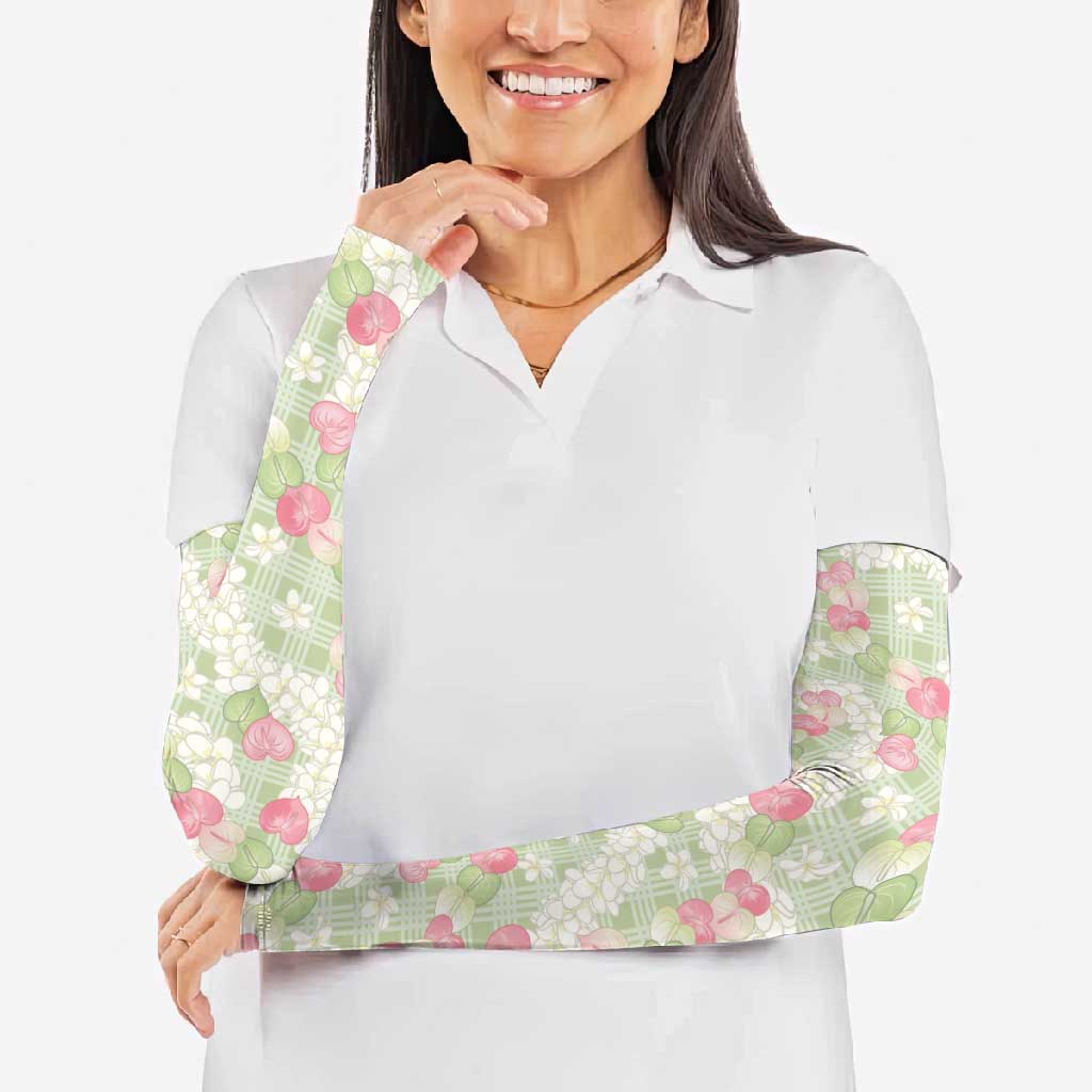 Anthurium Plumeria Lei Pastel Arm Sleeves Green Hawaiian Splendid Palaka LT01 - Polynesian Pride