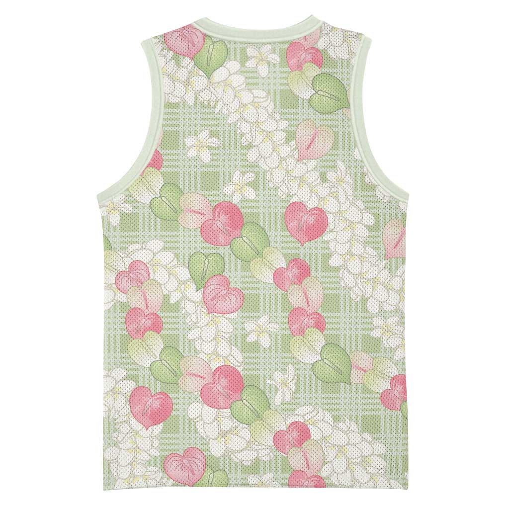 Anthurium Plumeria Lei Pastel Basketball Jersey Green Hawaiian Splendid Palaka