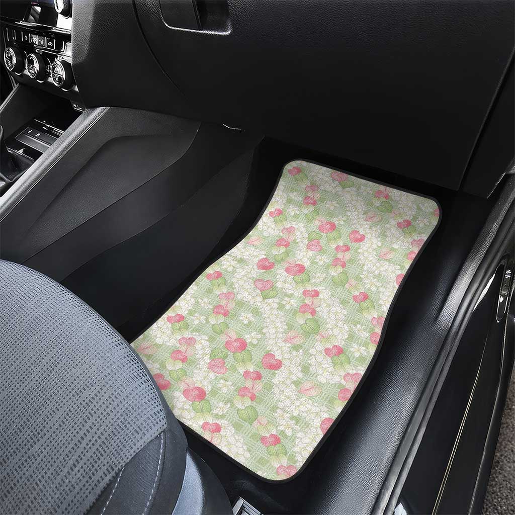 Anthurium Plumeria Lei Pastel Car Mats Green Hawaiian Splendid Palaka