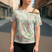 Anthurium Plumeria Lei Pastel Cross Shoulder Shirt Green Hawaiian Splendid Palaka LT01 - Polynesian Pride
