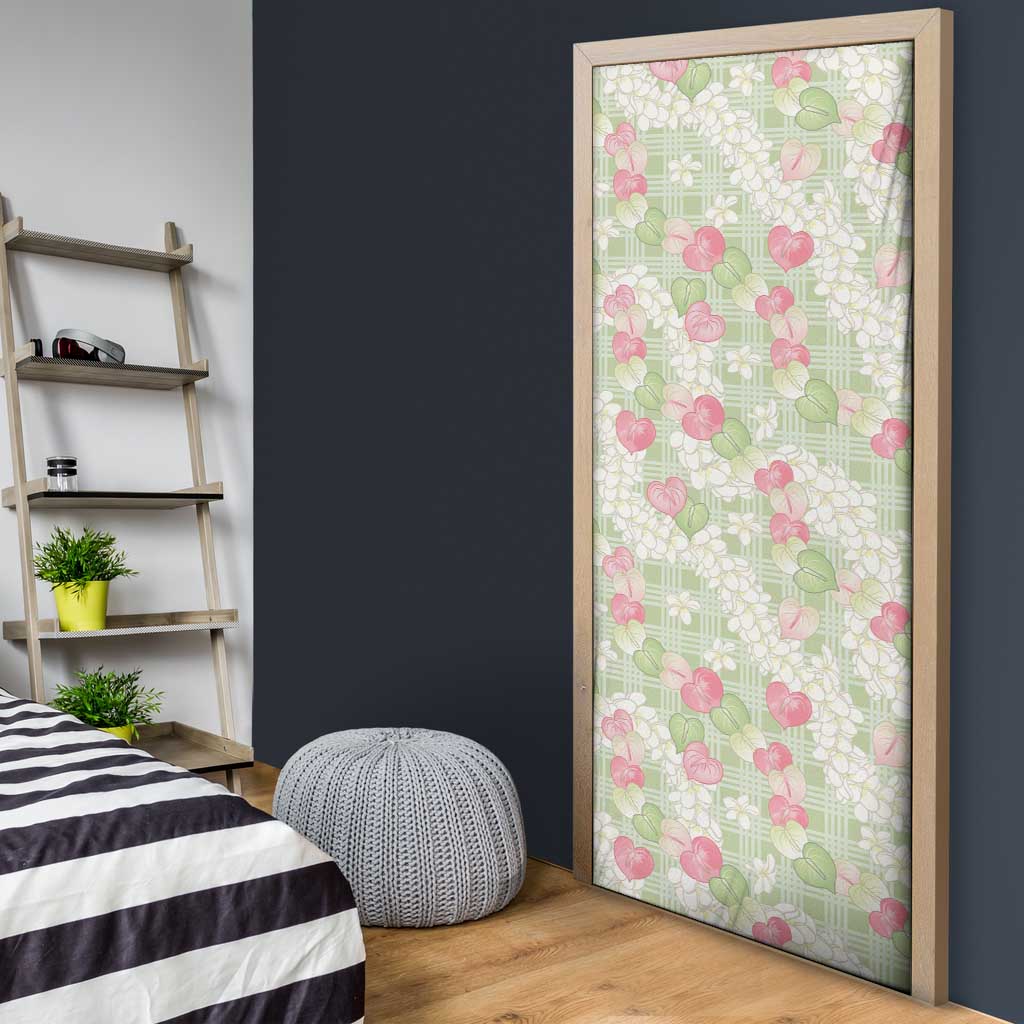 Anthurium Plumeria Lei Pastel Door Cover Green Hawaiian Splendid Palaka