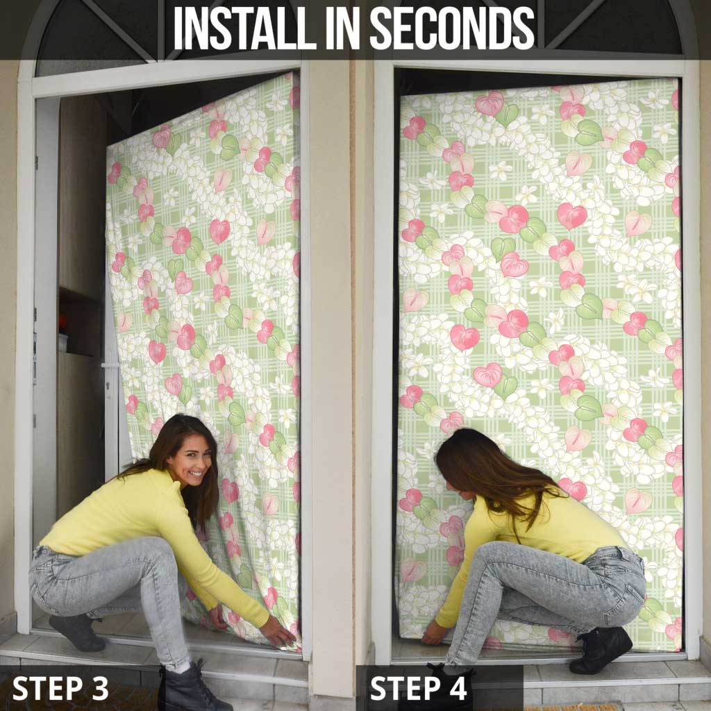 Anthurium Plumeria Lei Pastel Door Cover Green Hawaiian Splendid Palaka