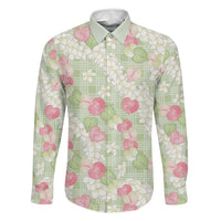 Anthurium Plumeria Lei Pastel Family Matching Long Sleeve Bodycon Dress and Hawaiian Shirt Green Hawaiian Splendid Palaka LT01 Dad's Shirt - Long Sleeve Green - Polynesian Pride