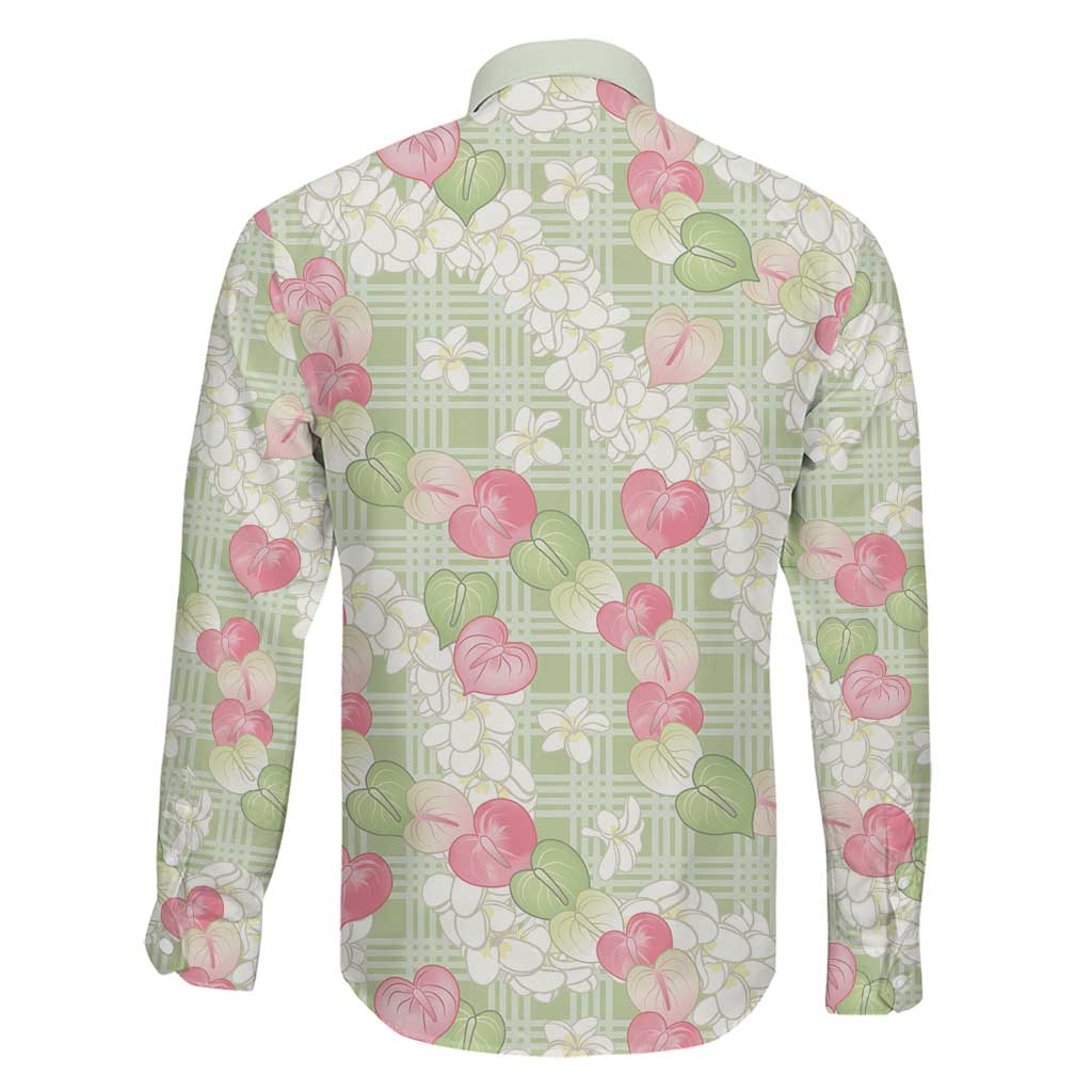 Anthurium Plumeria Lei Pastel Family Matching Tank Maxi Dress and Hawaiian Shirt Green Hawaiian Splendid Palaka LT01 - Polynesian Pride