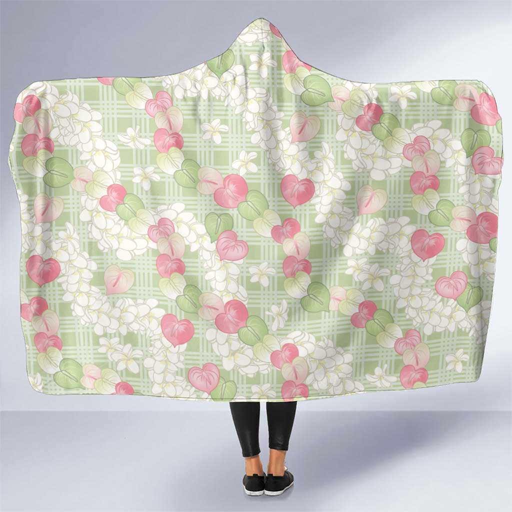 Anthurium Plumeria Lei Pastel Hooded Blanket Green Hawaiian Splendid Palaka