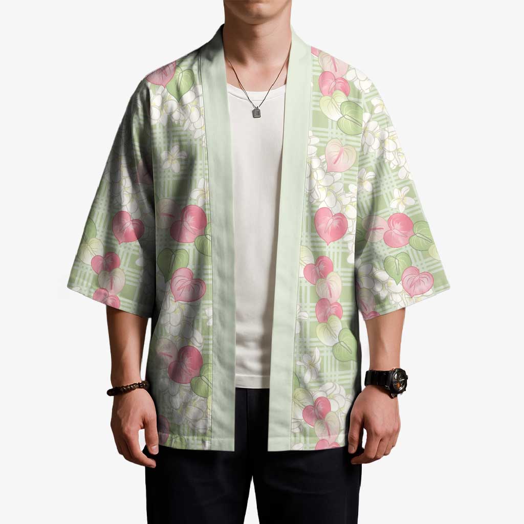 Anthurium Plumeria Lei Pastel Kimono Green Hawaiian Splendid Palaka