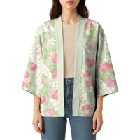 Anthurium Plumeria Lei Pastel Kimono Green Hawaiian Splendid Palaka