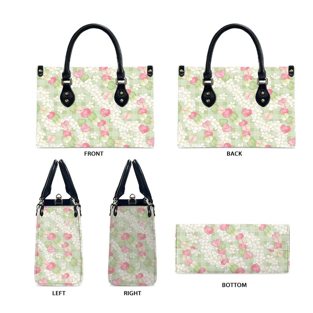 Anthurium Plumeria Lei Pastel Leather Bag Green Hawaiian Splendid Palaka LT01 - Polynesian Pride