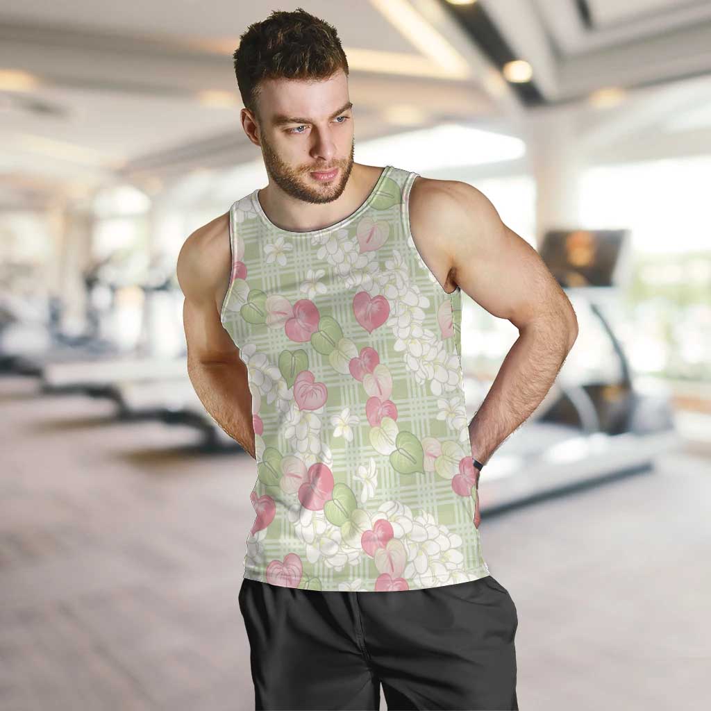 Anthurium Plumeria Lei Pastel Men Tank Top Green Hawaiian Splendid Palaka