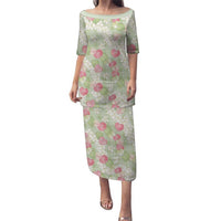 Anthurium Plumeria Lei Pastel Puletasi Green Hawaiian Splendid Palaka LT01 Long Dress Green - Polynesian Pride