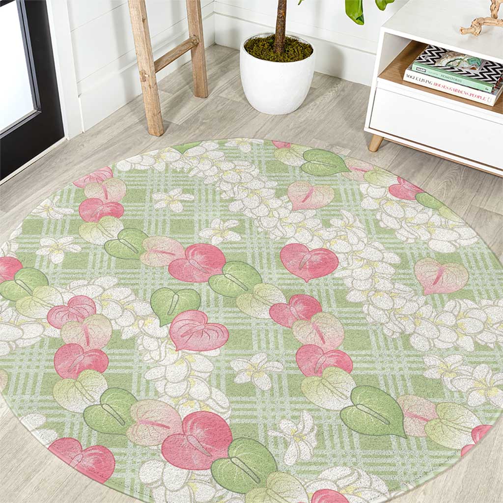 Anthurium Plumeria Lei Pastel Round Carpet Green Hawaiian Splendid Palaka