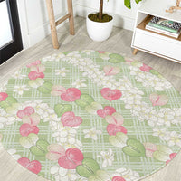 Anthurium Plumeria Lei Pastel Round Carpet Green Hawaiian Splendid Palaka