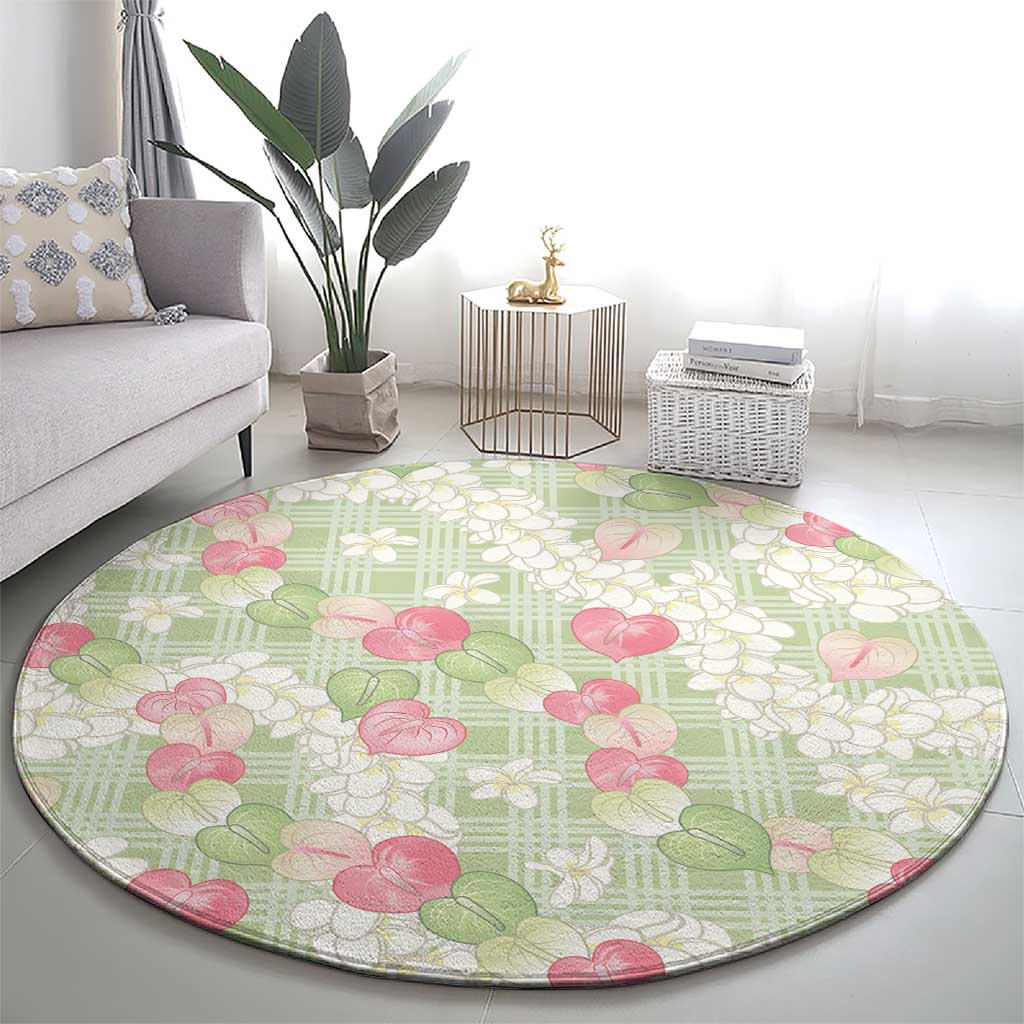 Anthurium Plumeria Lei Pastel Round Carpet Green Hawaiian Splendid Palaka