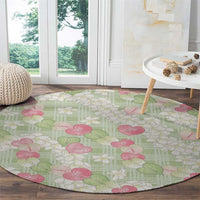 Anthurium Plumeria Lei Pastel Round Carpet Green Hawaiian Splendid Palaka