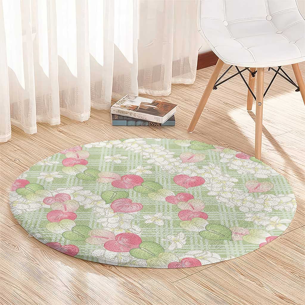 Anthurium Plumeria Lei Pastel Round Carpet Green Hawaiian Splendid Palaka