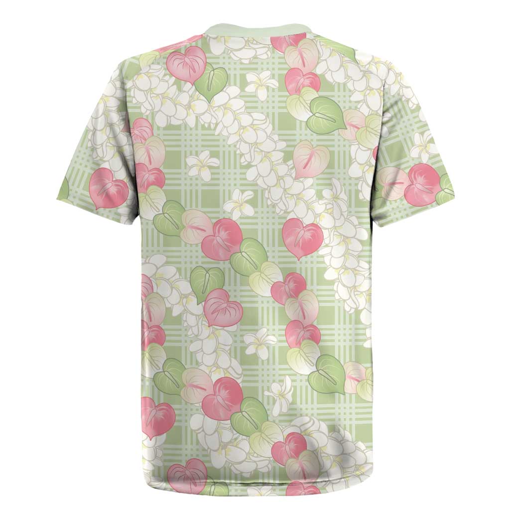 Anthurium Plumeria Lei Pastel Rugby Jersey Green Hawaiian Splendid Palaka