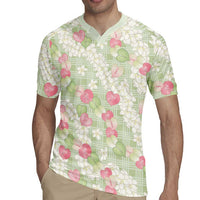 Anthurium Plumeria Lei Pastel Rugby Jersey Green Hawaiian Splendid Palaka