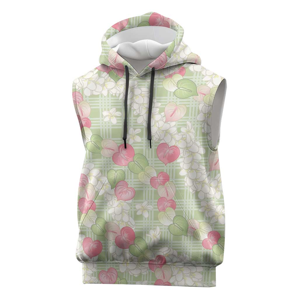 Anthurium Plumeria Lei Pastel Sleeveless Hoodie Green Hawaiian Splendid Palaka LT01 Green - Polynesian Pride