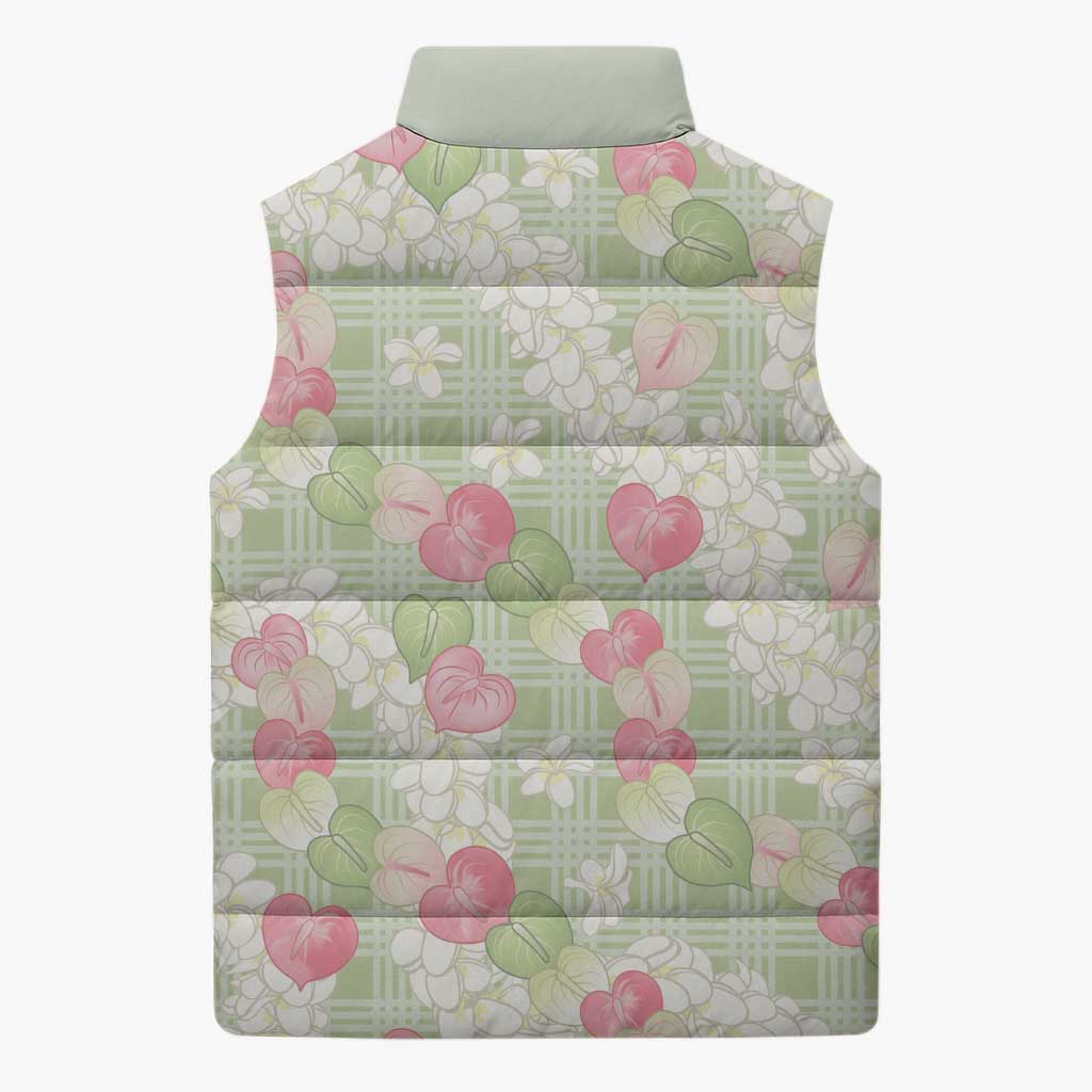 Anthurium Plumeria Lei Pastel Sleeveless Puffer Jacket Green Hawaiian Splendid Palaka