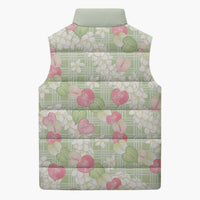 Anthurium Plumeria Lei Pastel Sleeveless Puffer Jacket Green Hawaiian Splendid Palaka
