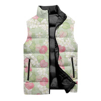 Anthurium Plumeria Lei Pastel Sleeveless Puffer Jacket Green Hawaiian Splendid Palaka