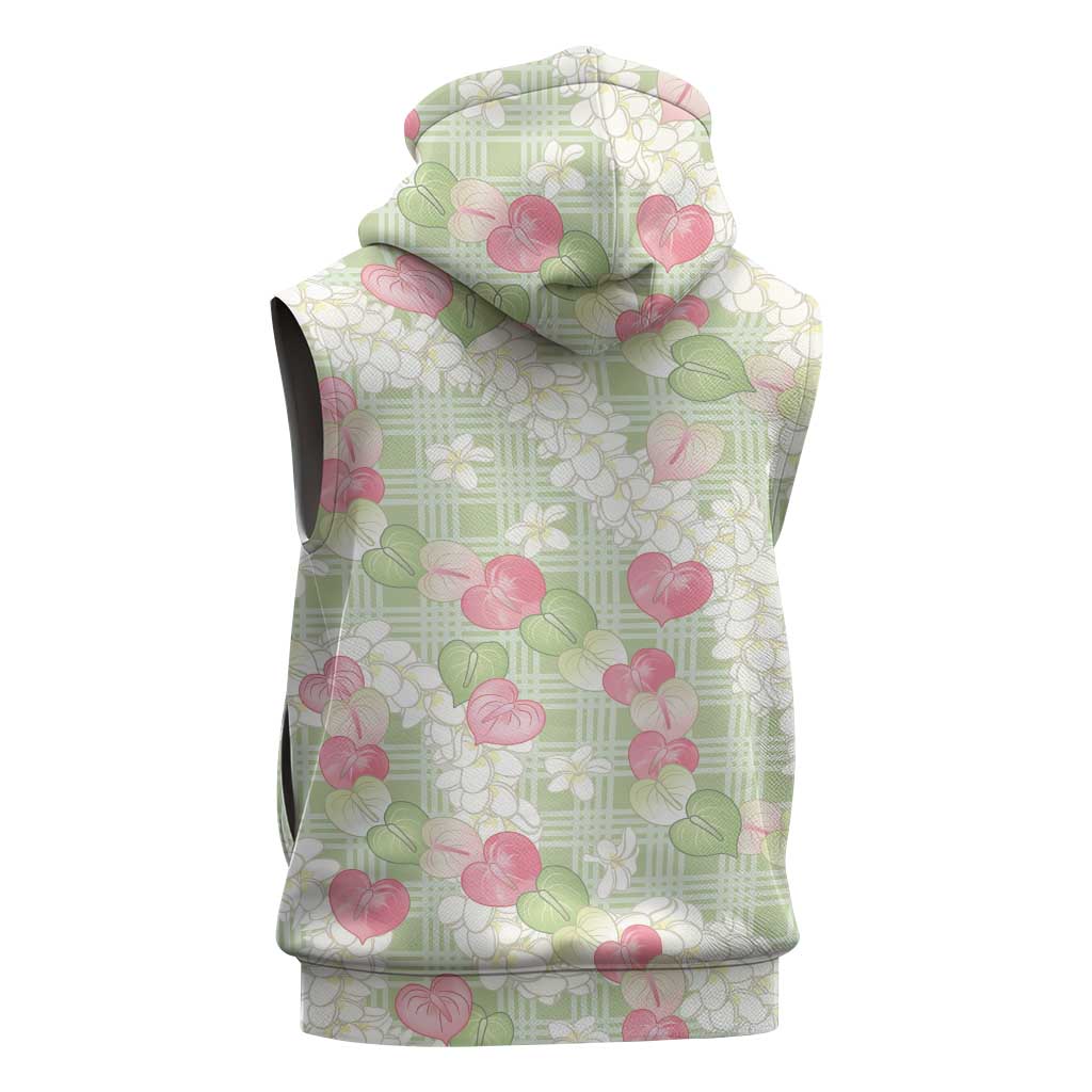 Anthurium Plumeria Lei Pastel Sleeveless Zip Hoodie Green Hawaiian Splendid Palaka LT01 - Polynesian Pride