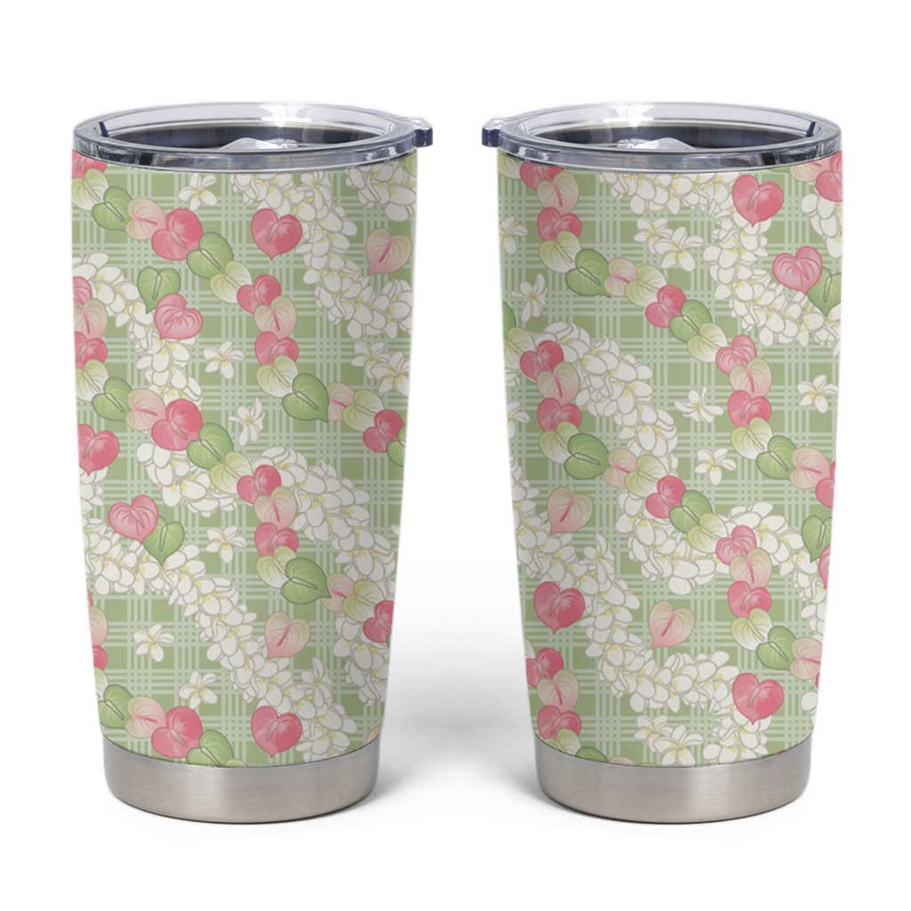 Anthurium Plumeria Lei Pastel Tumbler Cup Green Hawaiian Splendid Palaka