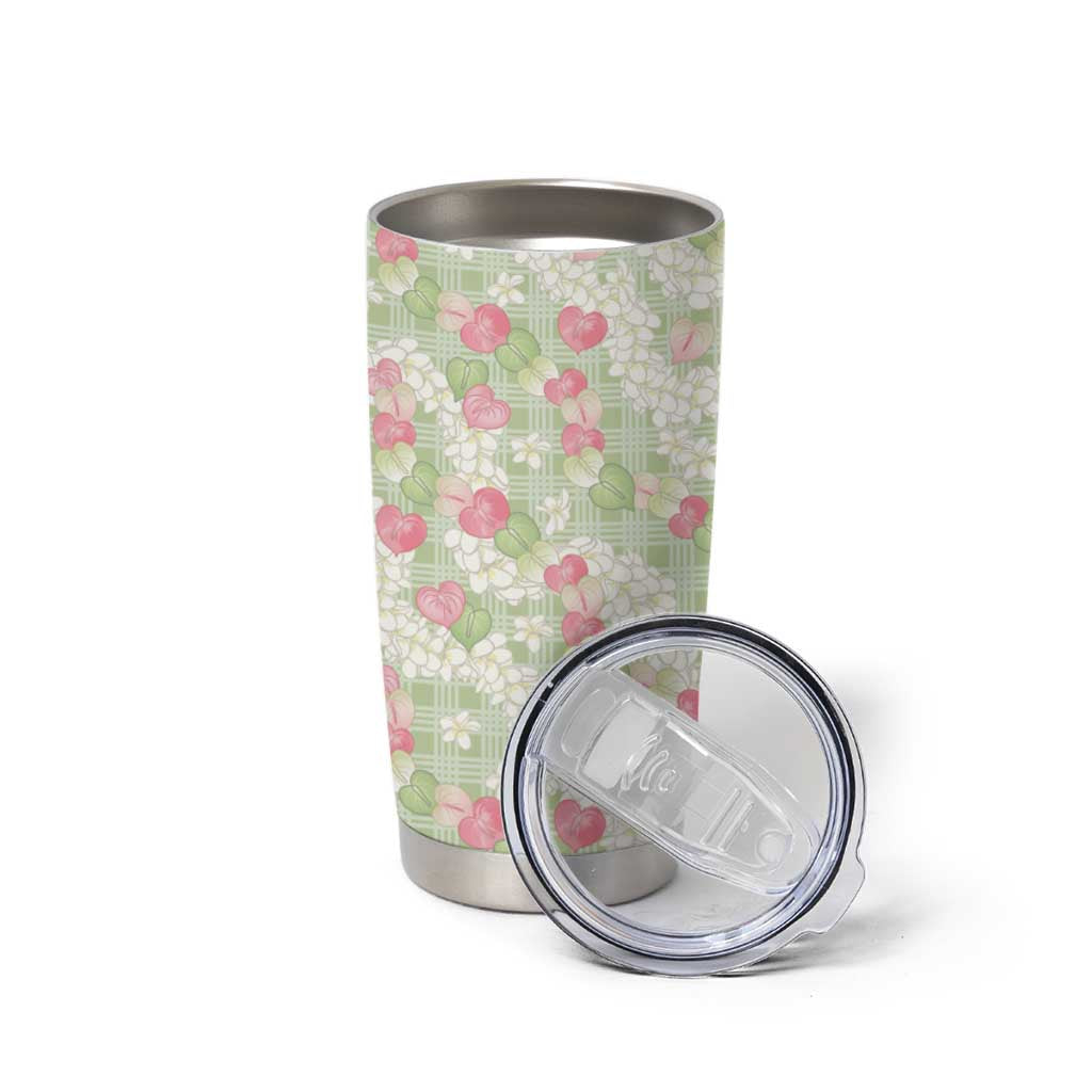 Anthurium Plumeria Lei Pastel Tumbler Cup Green Hawaiian Splendid Palaka