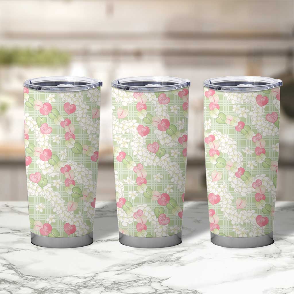 Anthurium Plumeria Lei Pastel Tumbler Cup Green Hawaiian Splendid Palaka